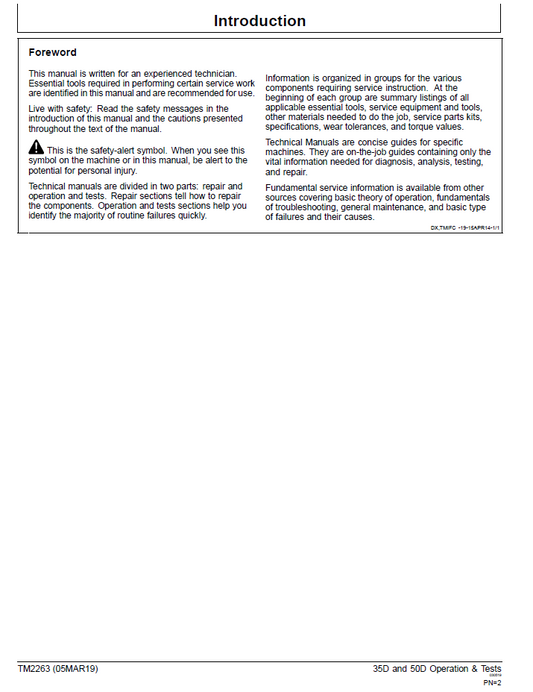 John Deere 35D & 50D Excavator Operation and Test Service Manual