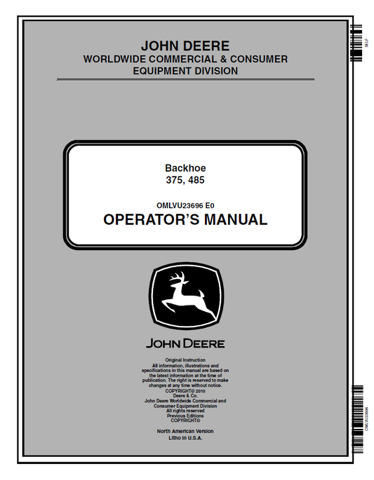 John Deere 375 485 Backhoe Loader Operator Manual PDF