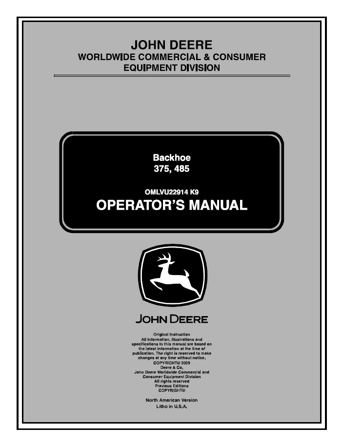 John Deere 375 485 Backhoe Operator Manual PDF OMLVU22914