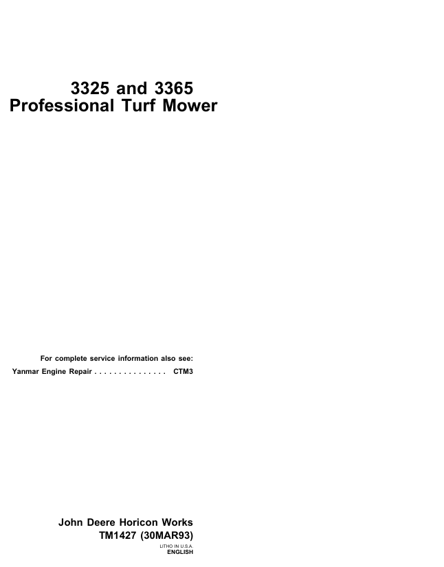 John Deere 3, 6, 8 & 9 Series Rotary Cutter Technical Manual TM1394