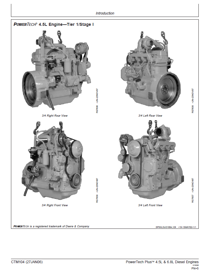 John Deere 4.5L & 6.8L PowerTech Engine Base Technical Manual CTM104