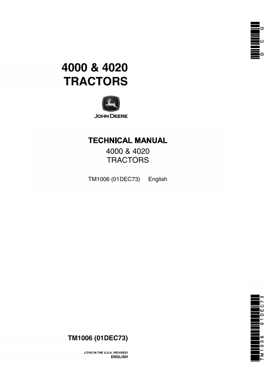 John Deere 4000 & 4020 Tractor Technical Manual TM1006 – Complete Service Guide