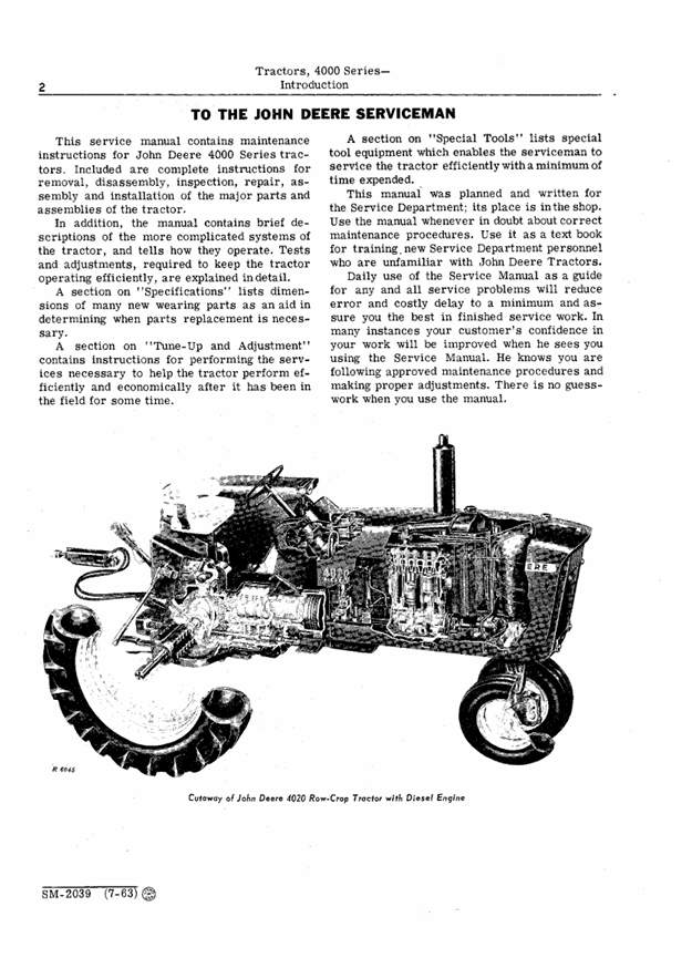 John Deere 4000 Series SM2039 Repair & Maintenance Manual
