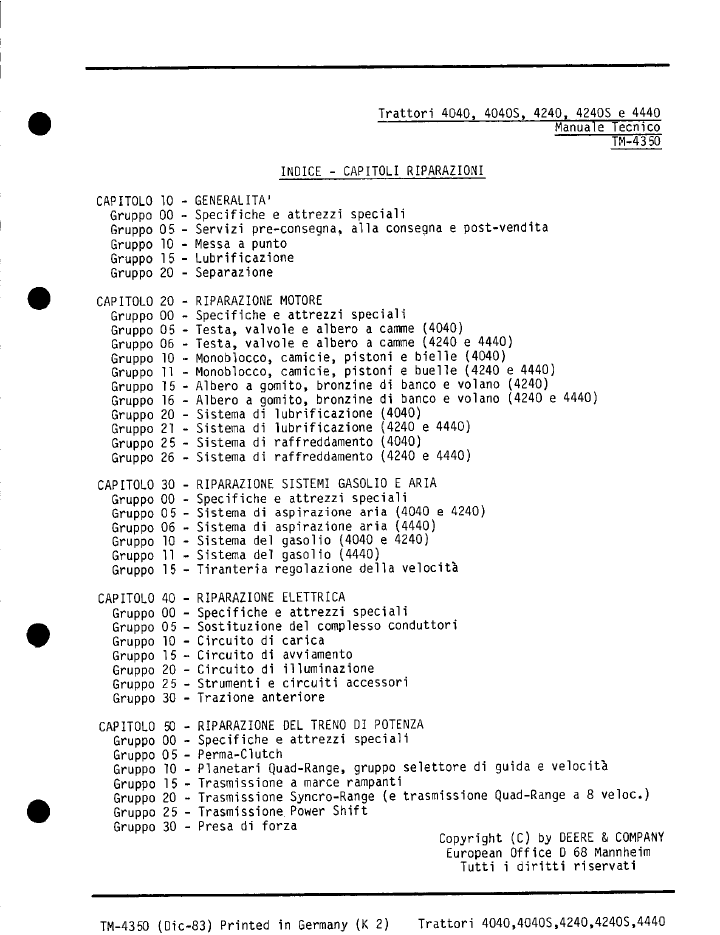 John Deere 4040 4040S 4240 4240S 4440 Tractor Repair Manual TM4350
