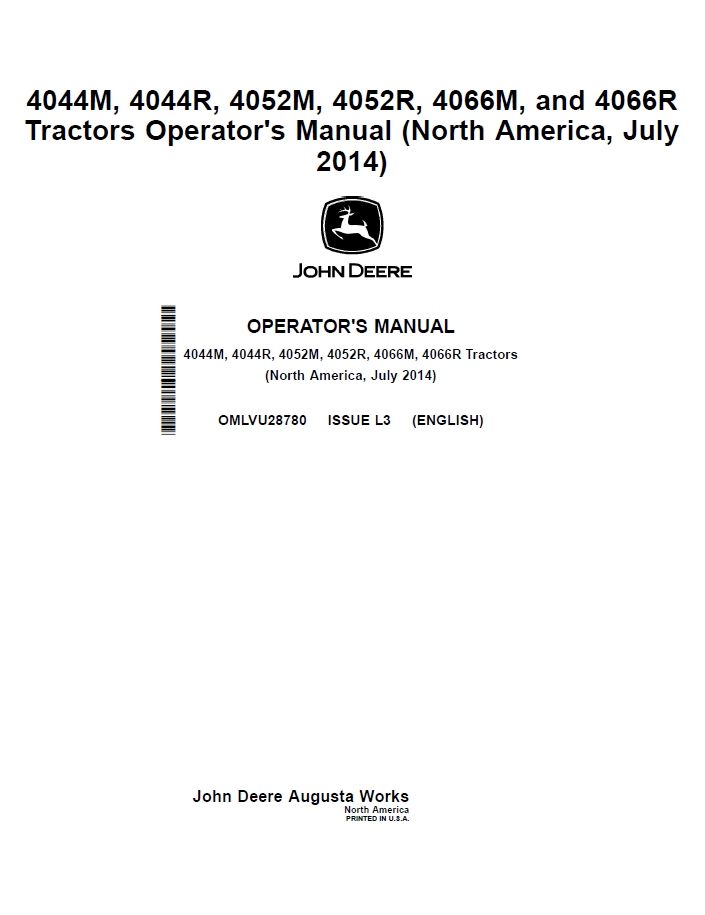 John Deere 4044M 4044R 4052M 4052R 4066M 4066R Tractor Manual PDF OMLVU28780