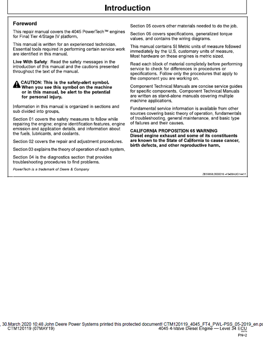 John Deere 4045 Level 34 ECU Component Technical Manual CTM120119