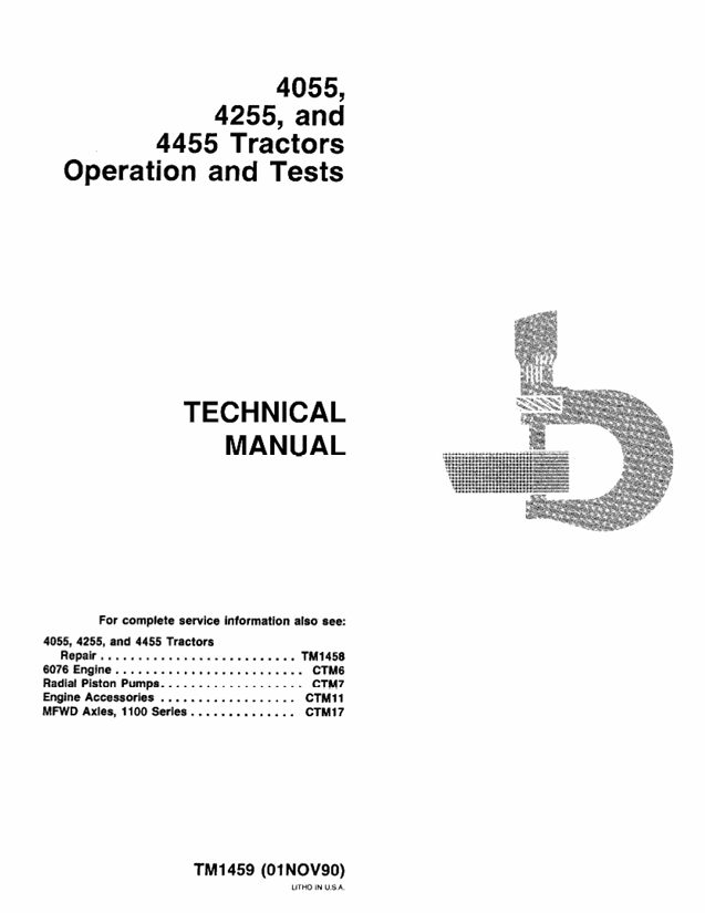 John Deere 4055 4255 4455 Tractor Operation and Test Manual TM1459