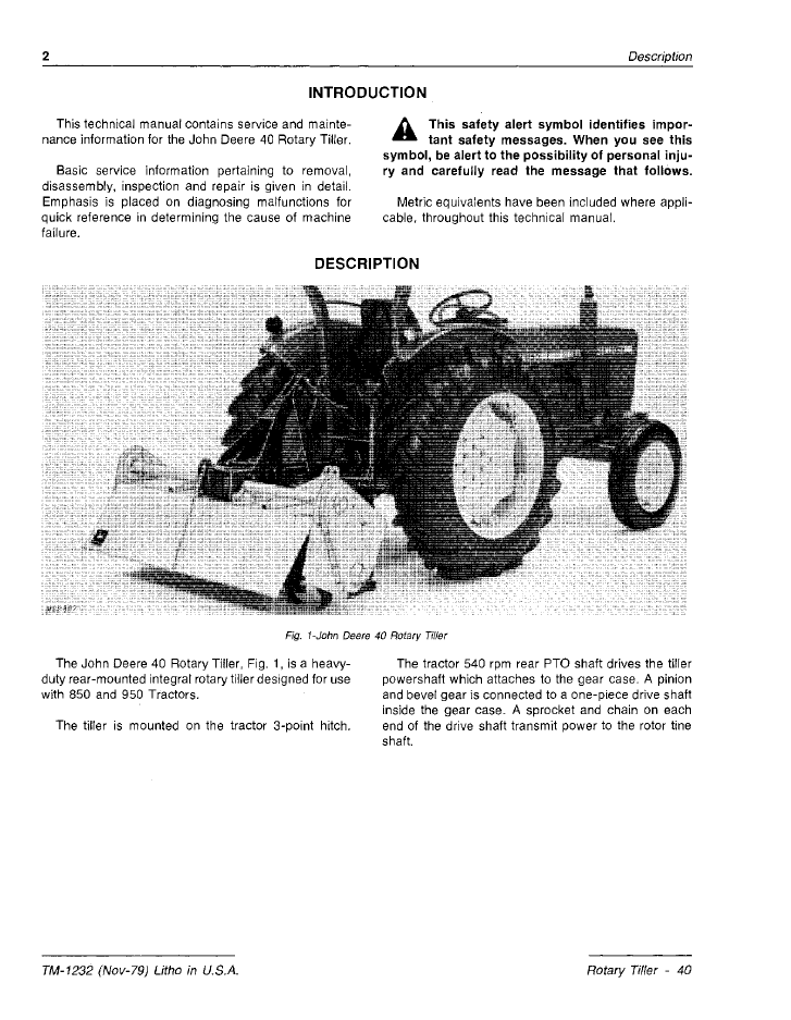 John Deere 40 Rotary Tiller TM1232 Workshop Manual Guide
