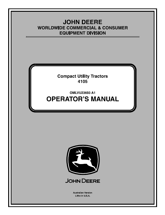 John Deere 4105 Compact Utility Tractor Operator Manual PDF OMLVU23693
