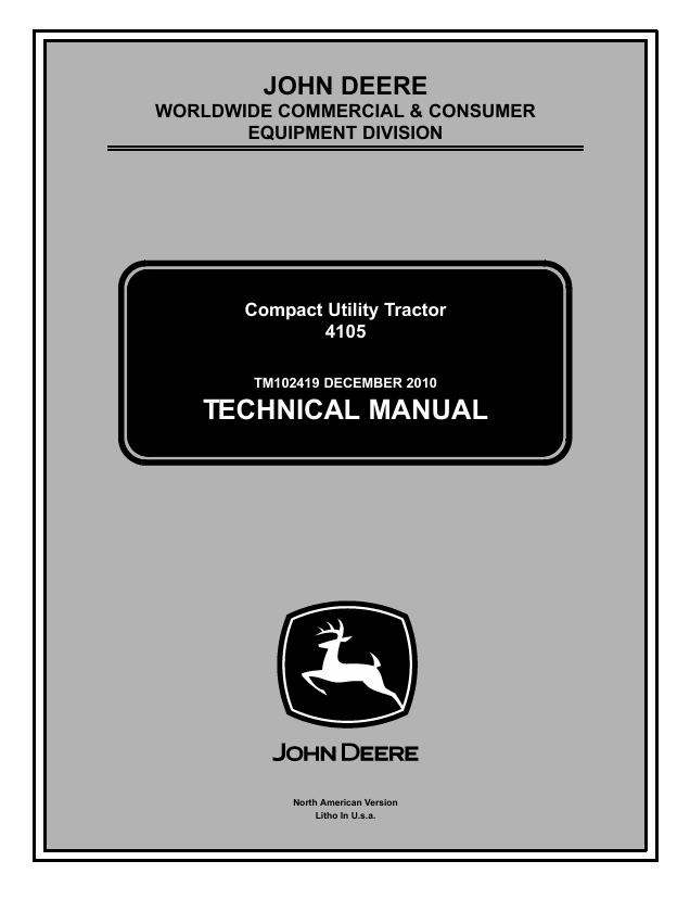 John Deere 4105 Compact Utility Tractor Technical Manual TM102419