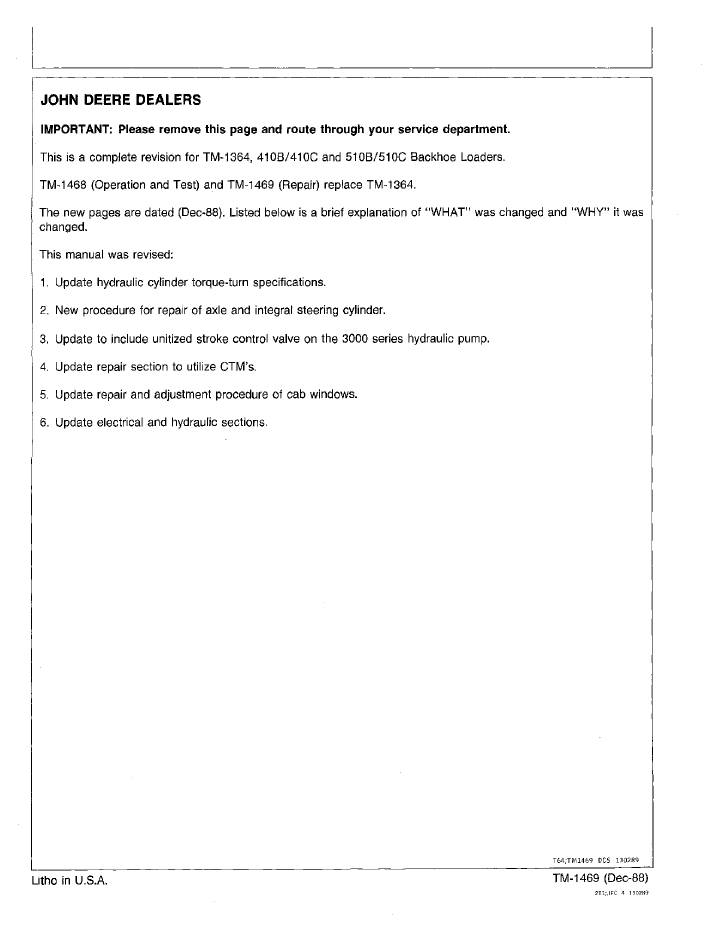 John Deere 410B 410C 510B 510C Technical Repair Manual TM1469
