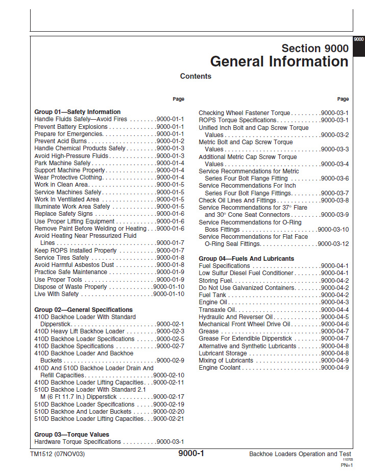 John Deere 410D 510D Backhoe Diagnostic Test Manual TM1512 Download Guide