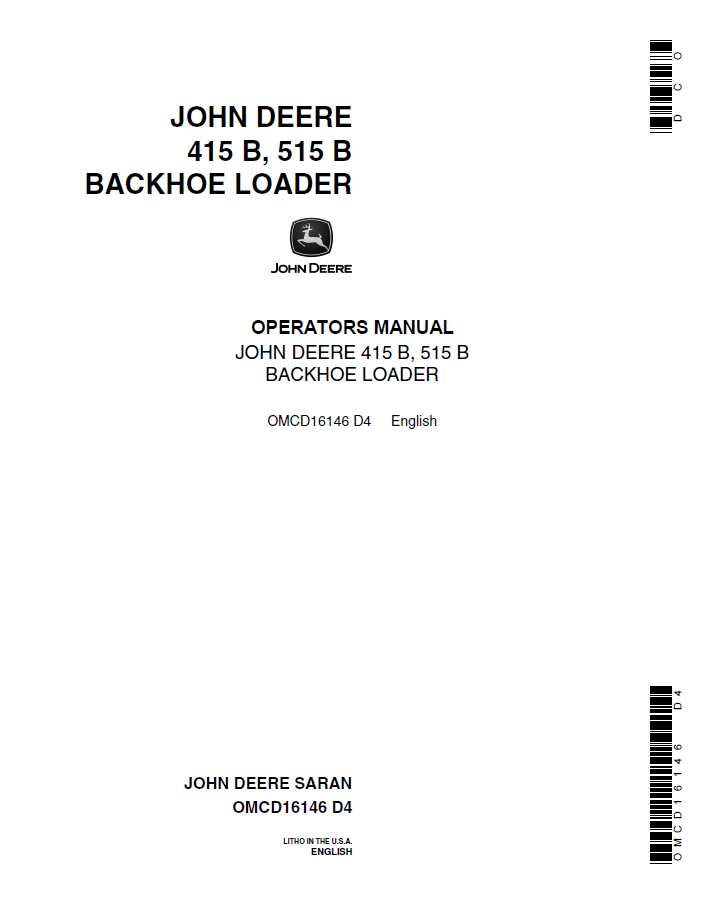 John Deere 415B & 515B Backhoe Loader Operator Manual OMCD16146 PDF