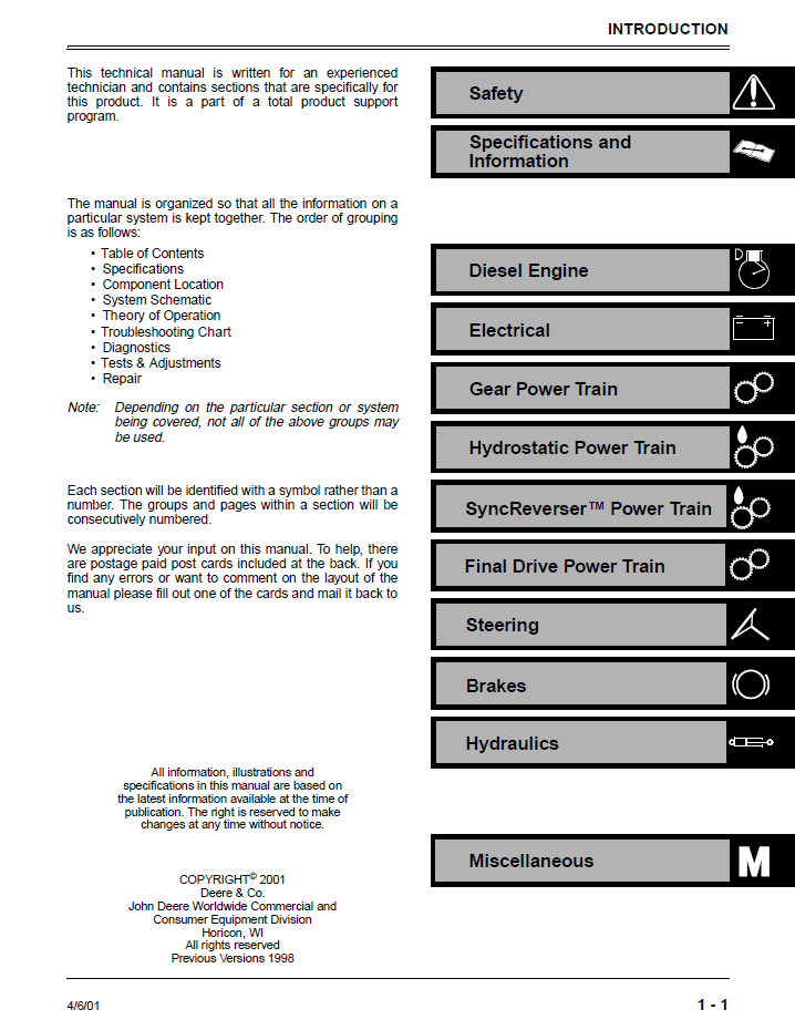 John Deere 4200-4300-4400 Compact Utility Tractor Repair Manual TM1677