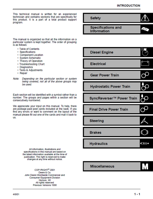 John Deere 4200-4300-4400 Compact Utility Tractor Repair Manual TM1677