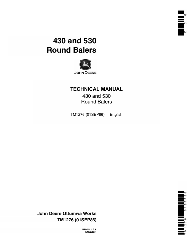 John Deere 430 & 530 Round Baler Technical Manual TM1276