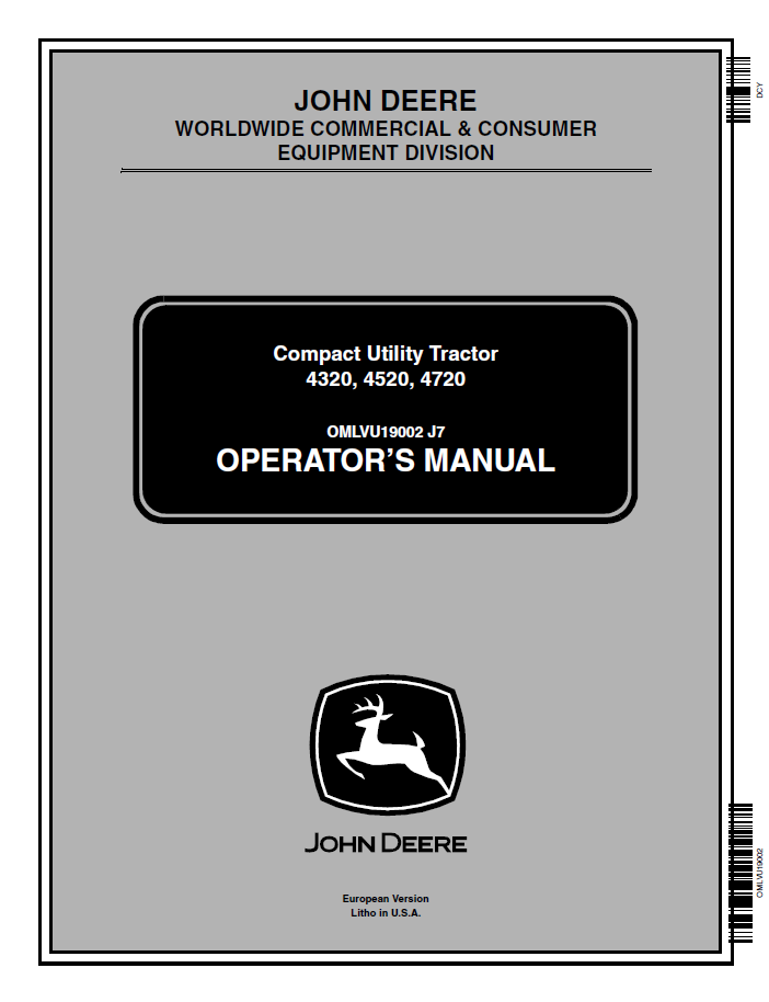 John Deere 4320 4520 4720 Compact Utility Tractor Operator Manual PDF OMLVU19002
