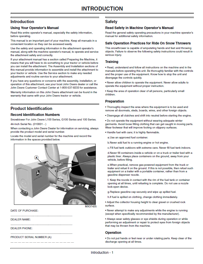 John Deere 44-Inch Snowblower OMM152248 Service & Repair Manual