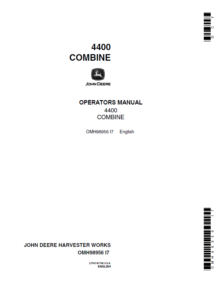 John Deere 4400 Combine Operator Manual (OMH98956)