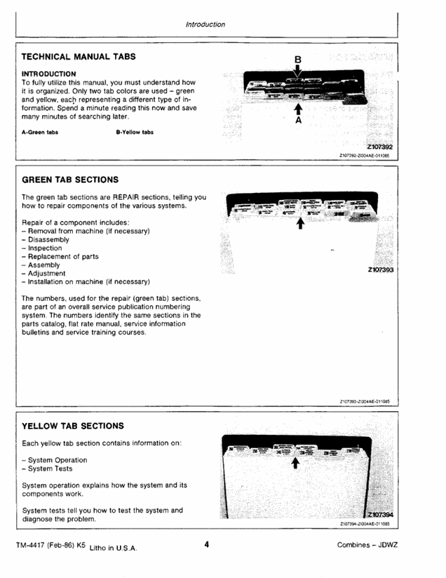 John Deere 4425 Combine Service & Repair Manual TM4417