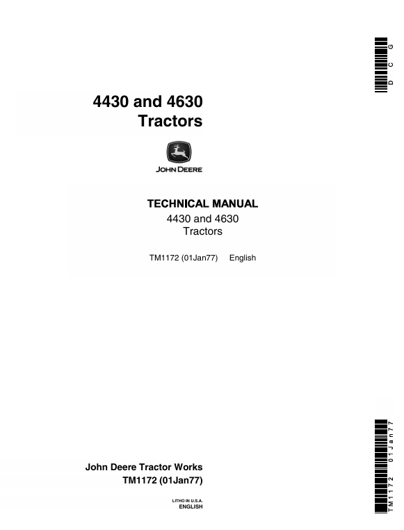 John Deere 4430 & 4630 Tractor Technical Manual TM1172 – Complete Service Guide