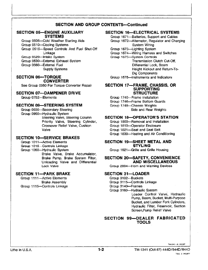 John Deere 444D 544D 644D Loader Service & Repair Manual TM1341