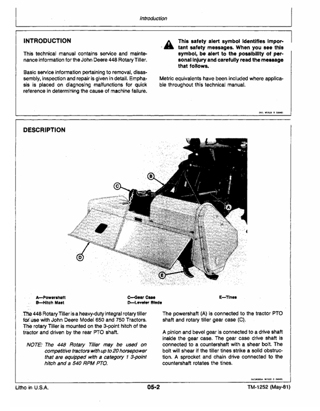 John Deere 448 Rotary Tiller Service & Repair Manual TM1252