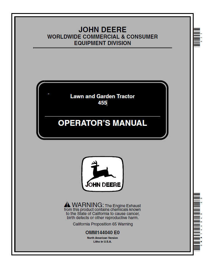 John Deere 455 Lawn & Garden Tractor Operator Manual OMM144040 PDF