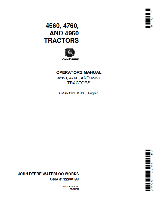 John Deere 4560 4760 4960 Tractor OMAR112280 Operator Manual