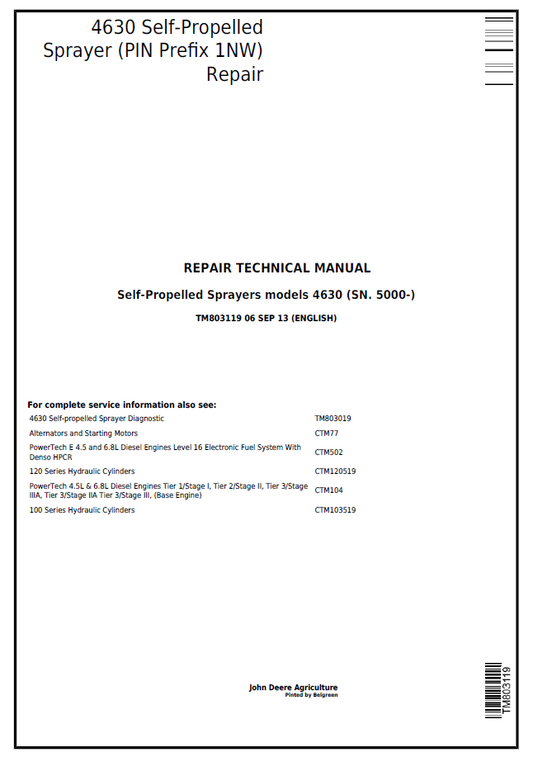 John Deere 4630 Self-Propelled Sprayer TM803119 Repair Manual