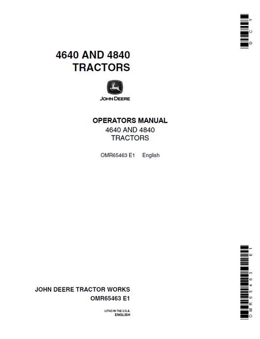 John Deere 4640 and 4840 Tractor Operator's Manual - OMR65463
