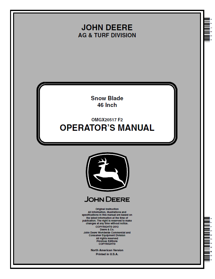 John Deere 46 Inch Snow Blade Operator Manual OMGX20517 PDF Download