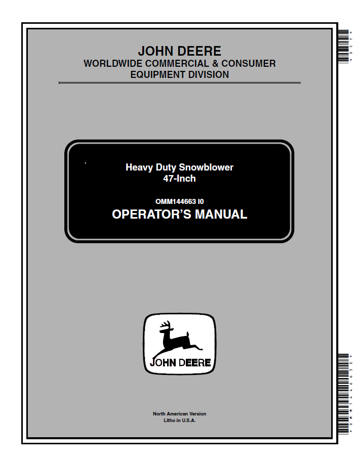 John Deere 47-Inch Heavy Duty Snowblower Operator Manual OMM144663 PDF