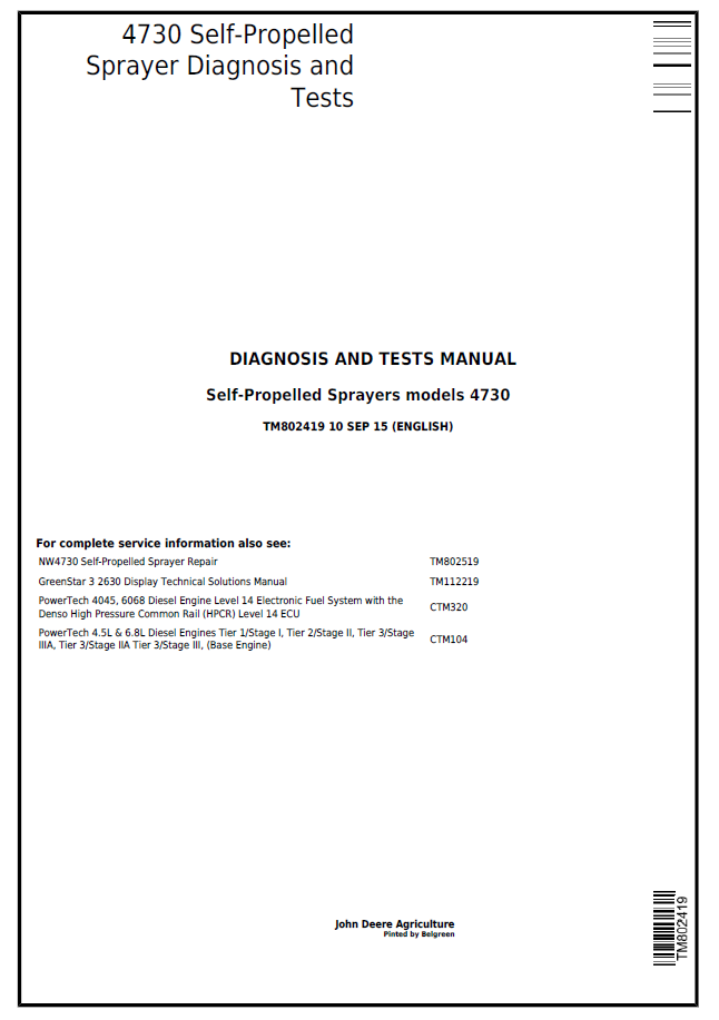 John Deere 4730 Self-Propelled Sprayer Diagnosis and Test Manual - TM802419