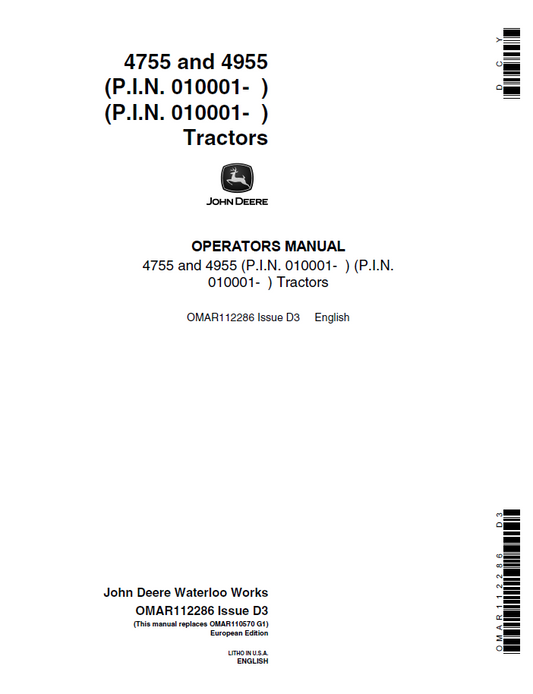 John Deere 4755 and 4955 Tractor Operator's Manual - OMAR112286