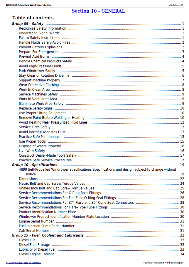 John Deere 4890 Self-Propelled Windrower Repair Technical Manual (TM1617) PDF