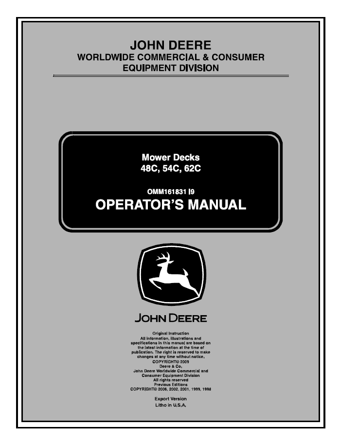 John Deere 48C 54C 62C Mower Deck Operator Manual OMM161831 PDF