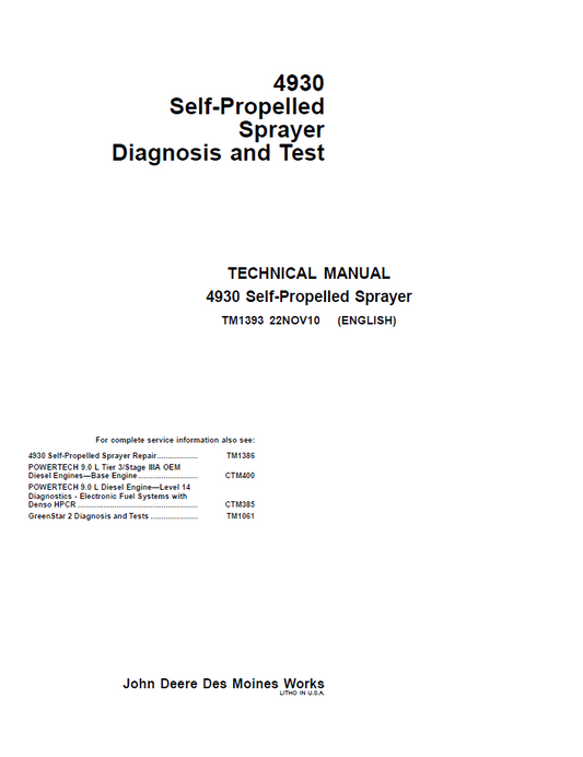John Deere 4930 Self-Propelled Sprayer Diagnosis and Test Technical Manual - TM1393