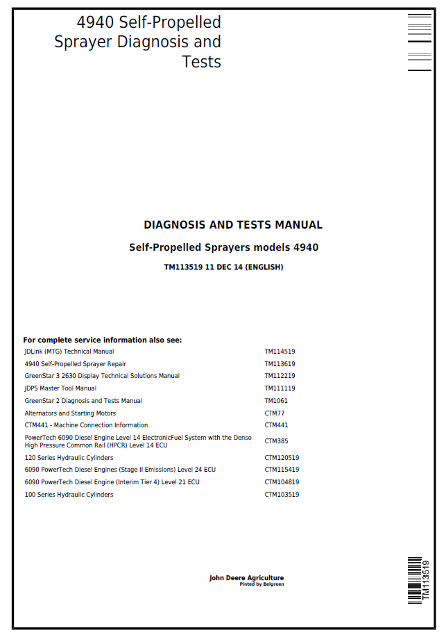 John Deere 4940 Self-Propelled Sprayer Diagnosis and Test Manual - TM113519