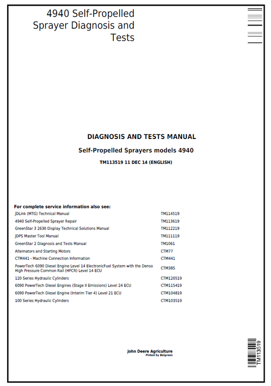 John Deere 4940 Self-Propelled Sprayer Diagnosis and Test Manual - TM113519