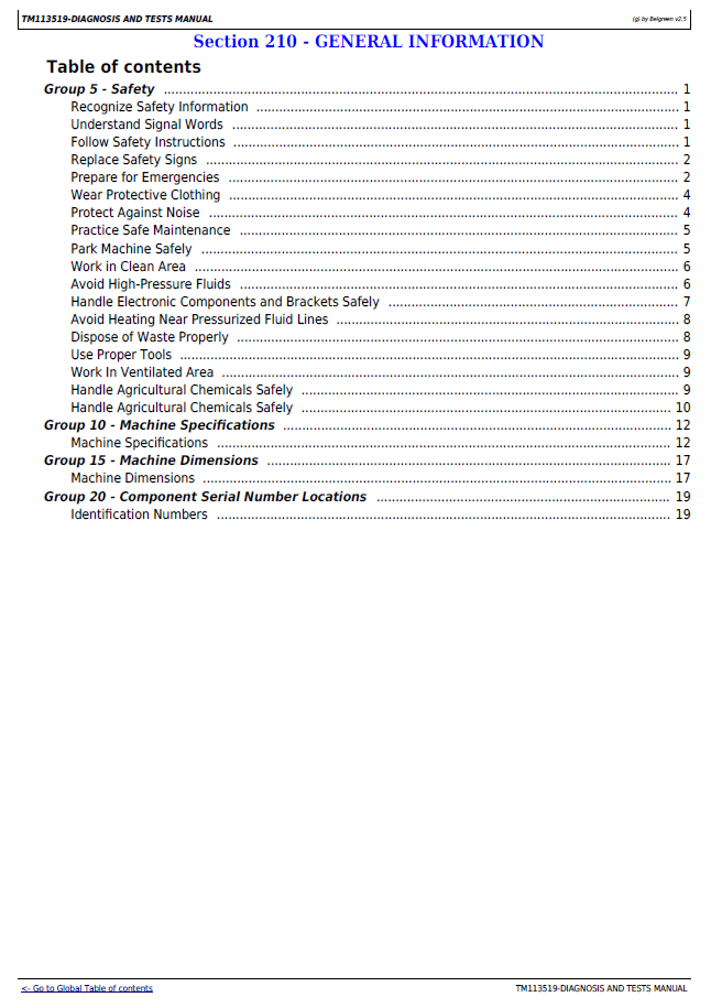 John Deere 4940 Self-Propelled Sprayer Diagnosis and Test Manual (TM113519) PDF