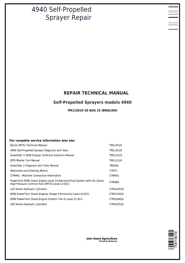 John Deere 4940 Self-Propelled Sprayer Repair Technical Manual - TM113619