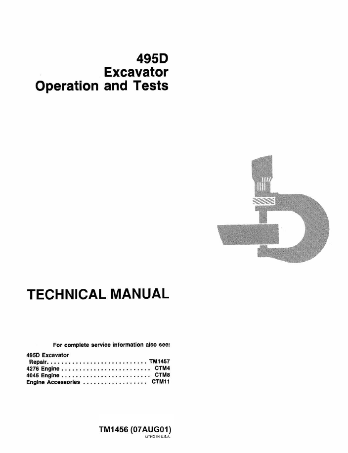 John Deere 495D Excavator TM1456 Operation and Test Manual