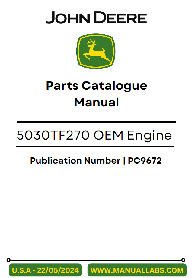 John Deere 5030TF270 OEM Engine PC9672 Parts Catalogue Manual