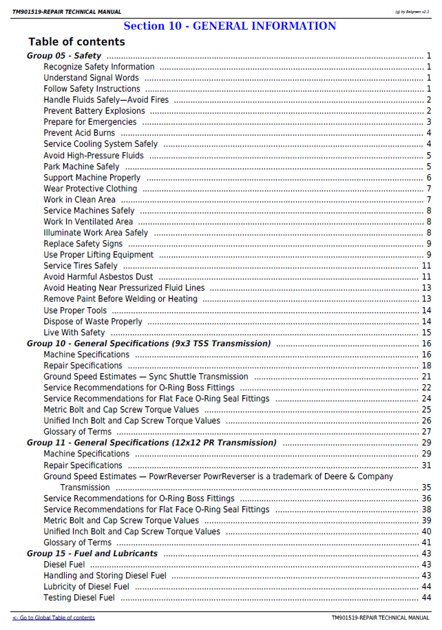 John Deere 5045E 5055E 5065E 5075E FT4 Tractor Repair Technical Manual (TM901519) PDF