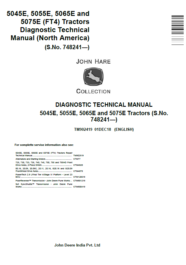 John Deere 5045E, 5055E, 5065E and 5075E Tractor Diagnostic Technical Manual - TM902419