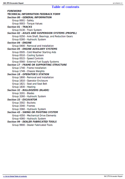 John Deere 50C ZTS Excavator TM2057 Service & Repair Manual