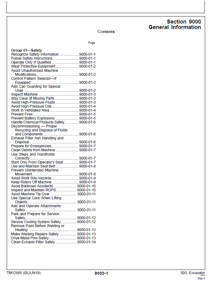 John Deere 50G Excavator Repair, Troubleshooting & Operation Manual TM12885