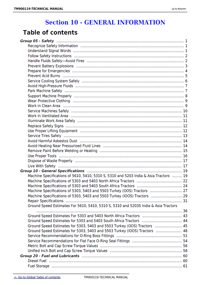 John Deere 5203S–5610 Tractor Manual | Complete Repair & Service Guide