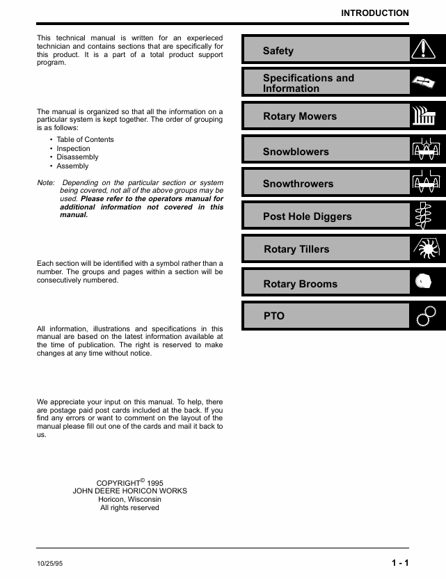 John Deere 540 RPM PTO Drive Attachment Service Manual TM1594